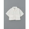 LCW Kids BEYAZ Basic Kısa Kollu Kız Çocuk Crop Gömlek