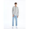 XSIDE LACİVERT Regular Fit Uzun Kollu Çizgili Erkek Gömlek
