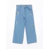 LCW Kids MAVİ Beli Ayarlanabilir Lastikli Çiçekli Kız Çocuk Jean Pantolon