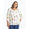 LCW Grace EKRU V Yaka Desenli Kadın Bluz