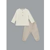 LCW baby EKRU Hakim Yaka Erkek Bebek Tişört ve Pantolon 2li
