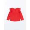 LCW baby KIRMIZI Bisiklet Yaka Çiçekli Kız Bebek Bluz ve Tayt 2li