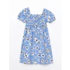 LCW Kids MAVİ Kare Yaka Çiçekli Kız Çocuk Elbise
