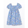 LCW Kids MAVİ Kare Yaka Çiçekli Kız Çocuk Elbise