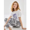 LCW DREAM BEYAZ Bisiklet Yaka Baskılı Kadın Pijama Takımı