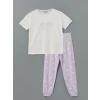 LCW Young LİLA Bisiklet Yaka Baskılı Kadın Pijama Takımı