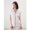 LCW DREAM EKRU Gömlek Yaka Çizgili Kadın Pijama Takımı