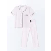 LCW DREAM EKRU Gömlek Yaka Çizgili Kadın Pijama Takımı