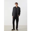 XSIDE SİYAH Regular Fit Uzun Kollu Çizgili Erkek Gömlek