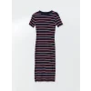LCW Vision LACİVERT Bisiklet Yaka Çizgili Kadın Elbise