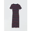 LCW Vision LACİVERT Bisiklet Yaka Çizgili Kadın Elbise