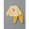 LCW baby EKRU Bisiklet Yaka Çiçekli Kız Bebek Bluz ve Tayt 2li