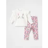 LCW baby EKRU Bisiklet Yaka Çiçekli Kız Bebek Bluz ve Tayt 2li Takım