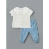 LCW baby EKRU Bisiklet Yaka Kız Bebek Basic Bluz ve Pantolon 2li
