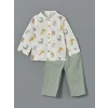 LCW baby EKRU Baskılı Erkek Bebek Gömlek ve Pantolon 2li
