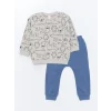 LCW baby GRİ Bisiklet Yaka Erkek Bebek Sweatshirt ve Pantolon 2li Takım