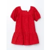 LCW Kids KIRMIZI Basic Dantel Brodeli Kız Çocuk Elbise