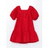 LCW Kids KIRMIZI Basic Dantel Brodeli Kız Çocuk Elbise