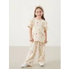 LCW Kids EKRU Bisiklet Yaka Çiçekli Kız Çocuk Bluz ve Pantolon 2li
