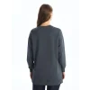 LCW Modest ANTRASİT Bisiklet Yaka Baskılı Oversize Kadın Sweatshirt Tunik