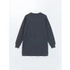 LCW Modest ANTRASİT Bisiklet Yaka Baskılı Oversize Kadın Sweatshirt Tunik