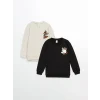 LCW Kids EKRU Bisiklet Yaka Baskılı Erkek Çocuk Sweatshirt 2li