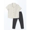 LCW Kids BEJ Resort Yaka Çizgili Erkek Çocuk Gömlek ve Pantolon 2li