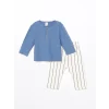 LCW baby MAVİ Bisiklet Yaka Basic Erkek Bebek Tişört ve Pantolon 2li