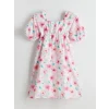 LCW Kids PEMBE Kare Yaka Çiçekli Kız Çocuk Elbise