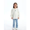 LCW Kids EKRU Bisiklet Yaka Çiçekli Kız Bebek Sweatshirt ve Tayt 2li