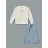 LCW Kids EKRU Bisiklet Yaka Çiçekli Kız Bebek Sweatshirt ve Tayt 2li