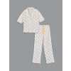 LCW DREAM LİLA Gömlek Yaka Baskılı Kadın Pijama Takımı
