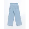 LCW Kids İNDİGO Beli Lastikli Kız Çocuk Kargo Jean Pantolon