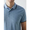 LCWAIKIKI Classic MAVİ Polo Yaka Kısa Kollu Desenli Pike Erkek Tişört