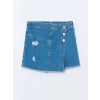 LCW Kids MAVİ Beli Lastikli Kız Çocuk Jean Şort Etek