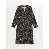 LCW Grace SİYAH Kaçık Yaka Desenli Kadın Elbise