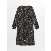 LCW Grace SİYAH Kaçık Yaka Desenli Kadın Elbise