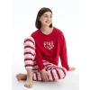 LCW DREAM KIRMIZI Bisiklet Yaka Baskılı Kadın Pijama Takımı