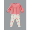 LCW baby PEMBE Bisiklet Yaka Çiçekli Kız Bebek Bluz ve Tayt 2li