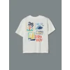 LCW Kids EKRU Bisiklet Yaka Baskılı Erkek Çocuk Tişört ve Şort 2li