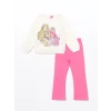 LCW Kids EKRU Baskılı Kız Çocuk Sweatshirt ve Tayt Pantolon 2li