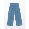 LCW Kids MAVİ Beli Ayarlanabilir Lastikli Kız Çocuk Kargo Jean Pantolon