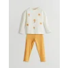 LCW baby EKRU Bisiklet Yaka Çiçekli Kız Bebek Bluz ve Tayt 2li