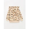LCW baby BEJ Kapüşonlu Desenli Polar Erkek Bebek Fermuarlı Sweatshirt ve Eşofman Altı 2li Takım