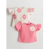 LCW baby PEMBE Bisiklet Yaka Çiçekli Kız Bebek Bluz 2li