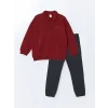 LCW Kids BORDO Polo Yaka Nakışlı Erkek Çocuk Sweatshirt ve Eşofman Alt 2li Takım