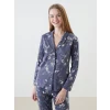 LCW DREAM ANTRASİT Gömlek Yaka Çiçekli Kadın Pijama Takım