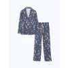 LCW DREAM ANTRASİT Gömlek Yaka Çiçekli Kadın Pijama Takım