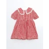 LCW Kids KIRMIZI Ekoseli Krinkle Dantel Detaylı Kız Çocuk Elbise