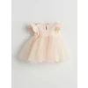 LCW baby BEJ Basic Dantel Tüllü Kız Bebek Elbise